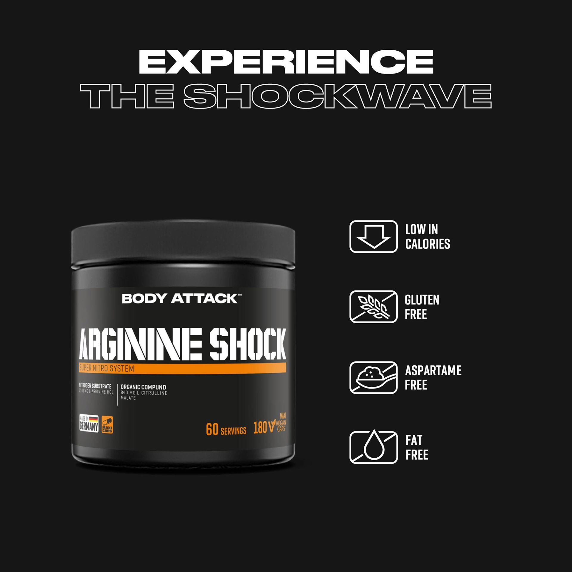 Body Attack Arginine Shock 180 Kapseln