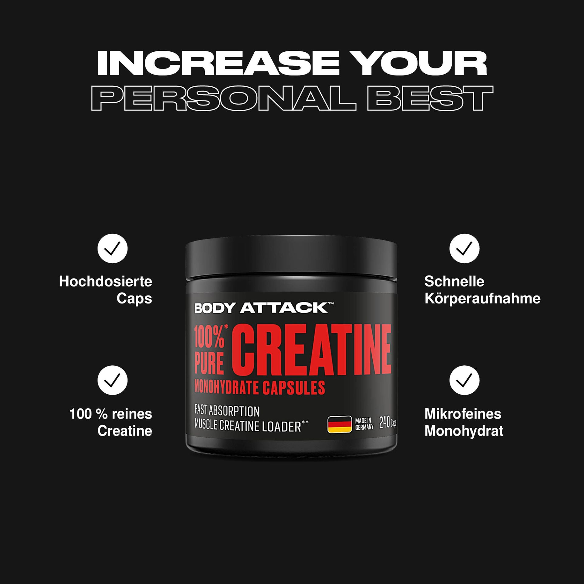 Body Attack 100% Pure Creatine 240 Kapseln