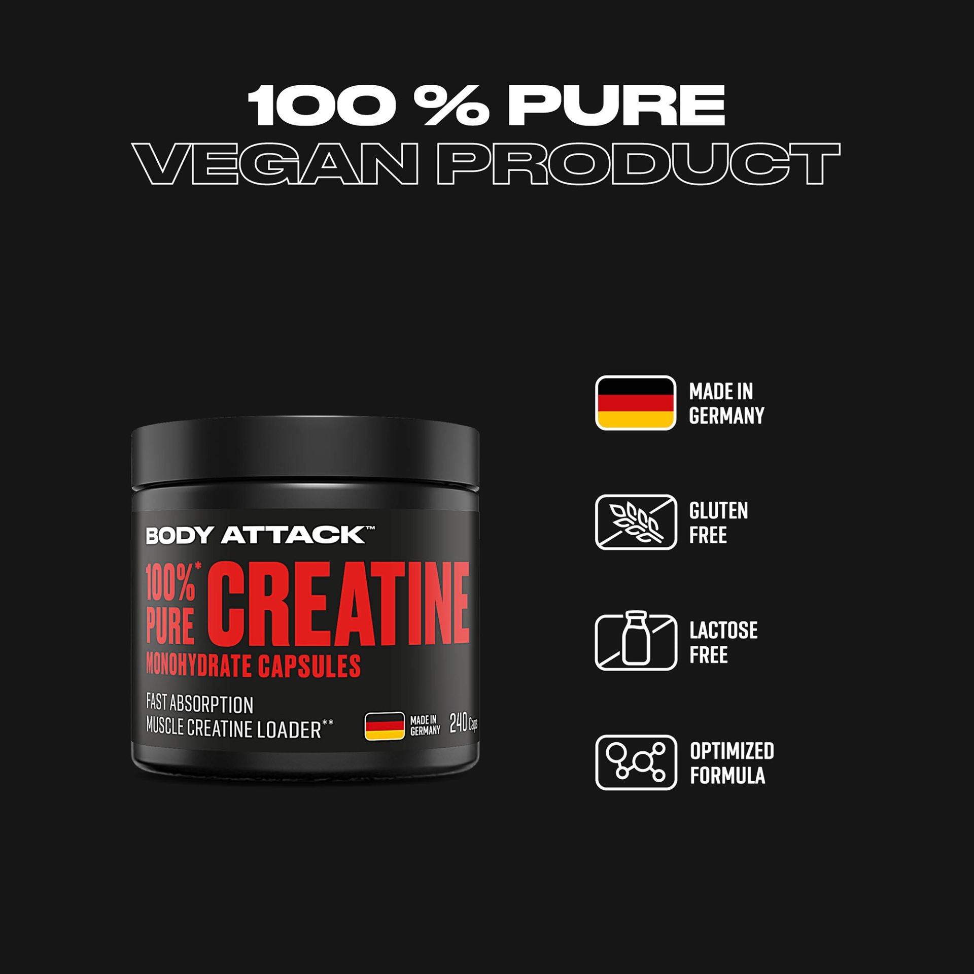Body Attack 100% Pure Creatine 240 Kapseln