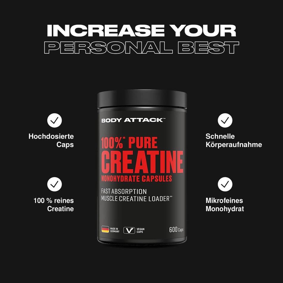 Body Attack 100% Pure Creatine (600 Kapseln)