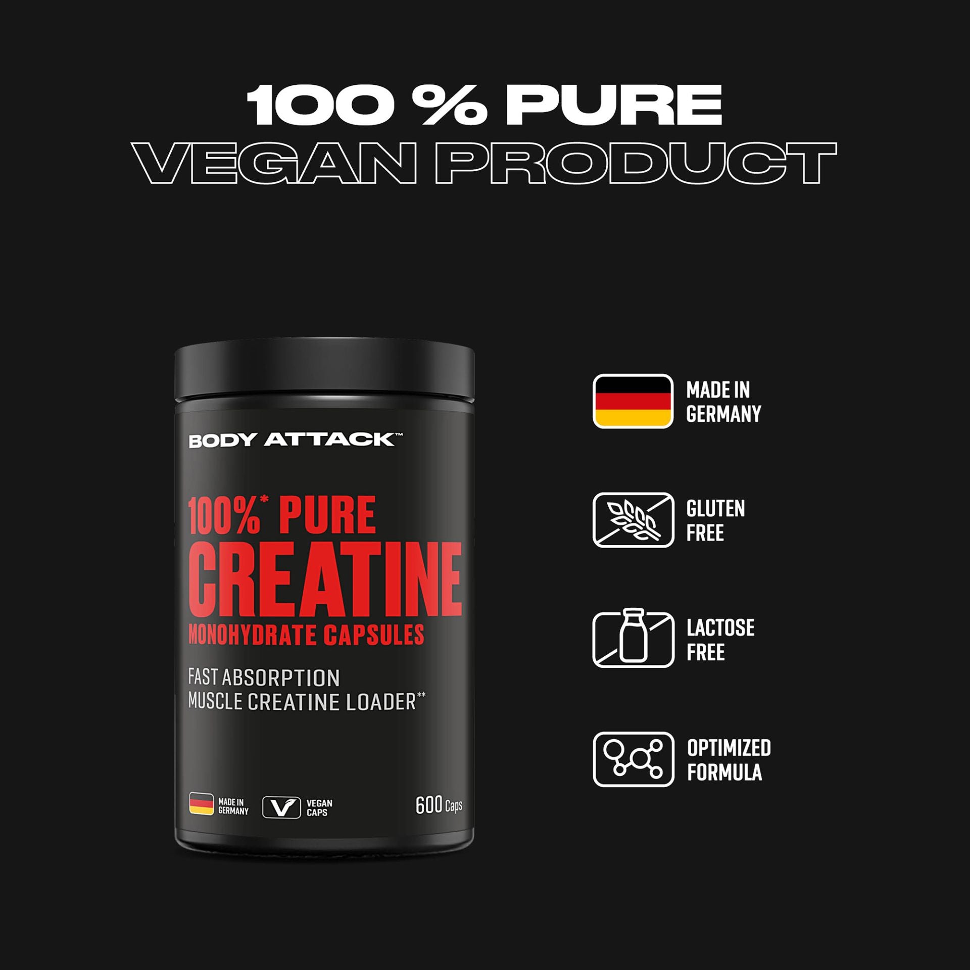 Body Attack 100% Pure Creatine 600 Kapseln