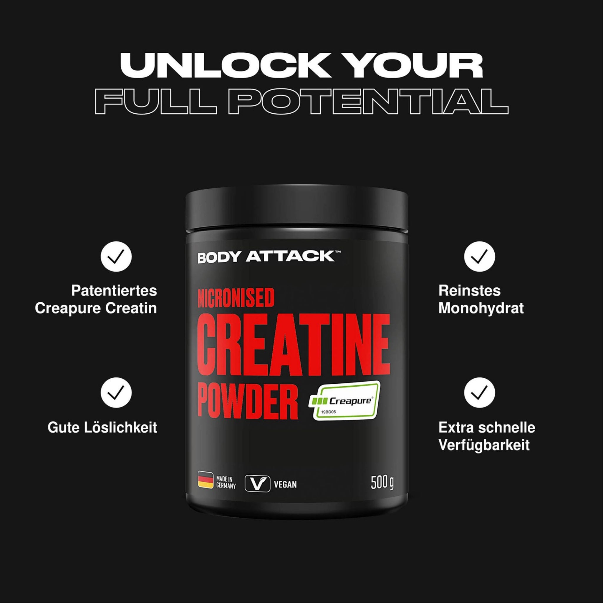 Body Attack Micronised Creatine Powder Creapure 500g