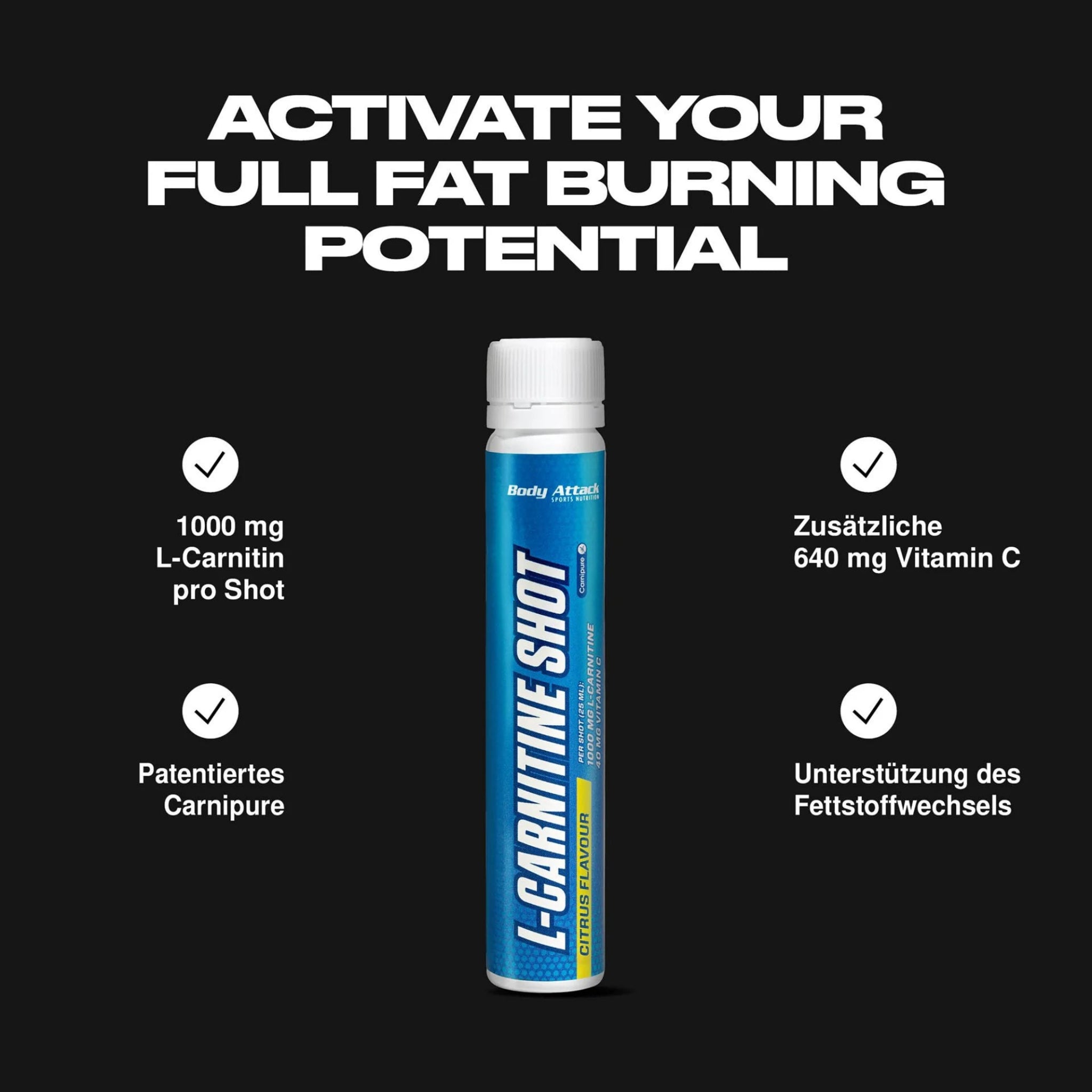 Body Attack L-Carnitine Shot Ampulle 20x25ml - Citrus