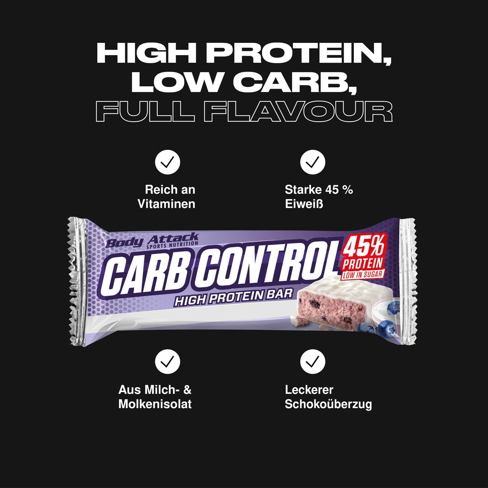 Body Attack Carb Control Proteinriegel 15 x 100g Crunchy Chocolate