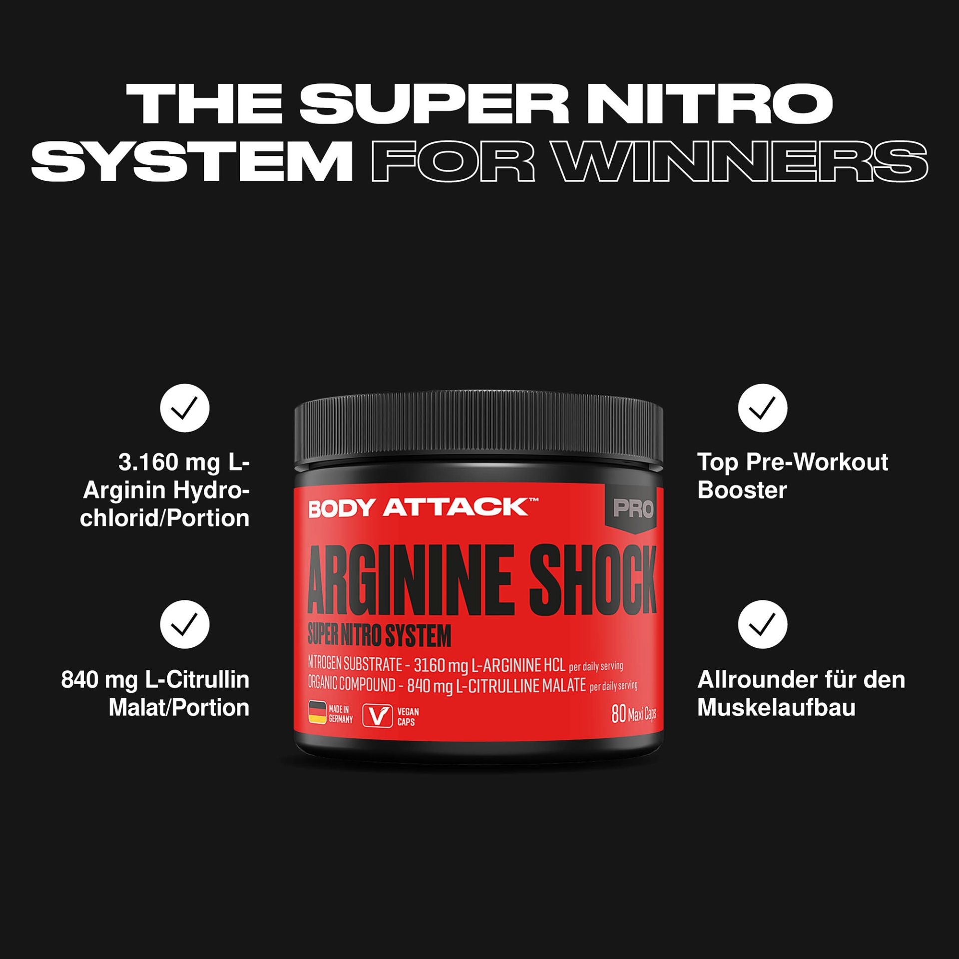 Body Attack Arginine Shock 80 Kapseln