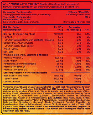 AK47 Labs Pre-Workout Paranoia 240g Blue Lemonade