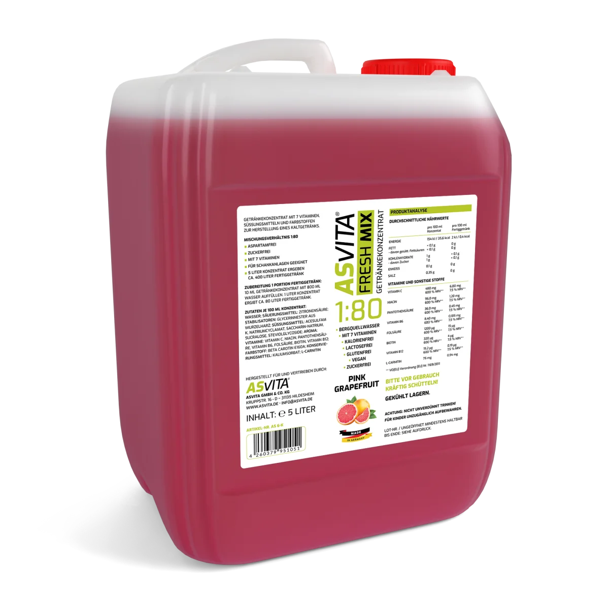 ASVita Fresh Mix Getränkekonzentrat 1:80 5L Pink Grapefruit