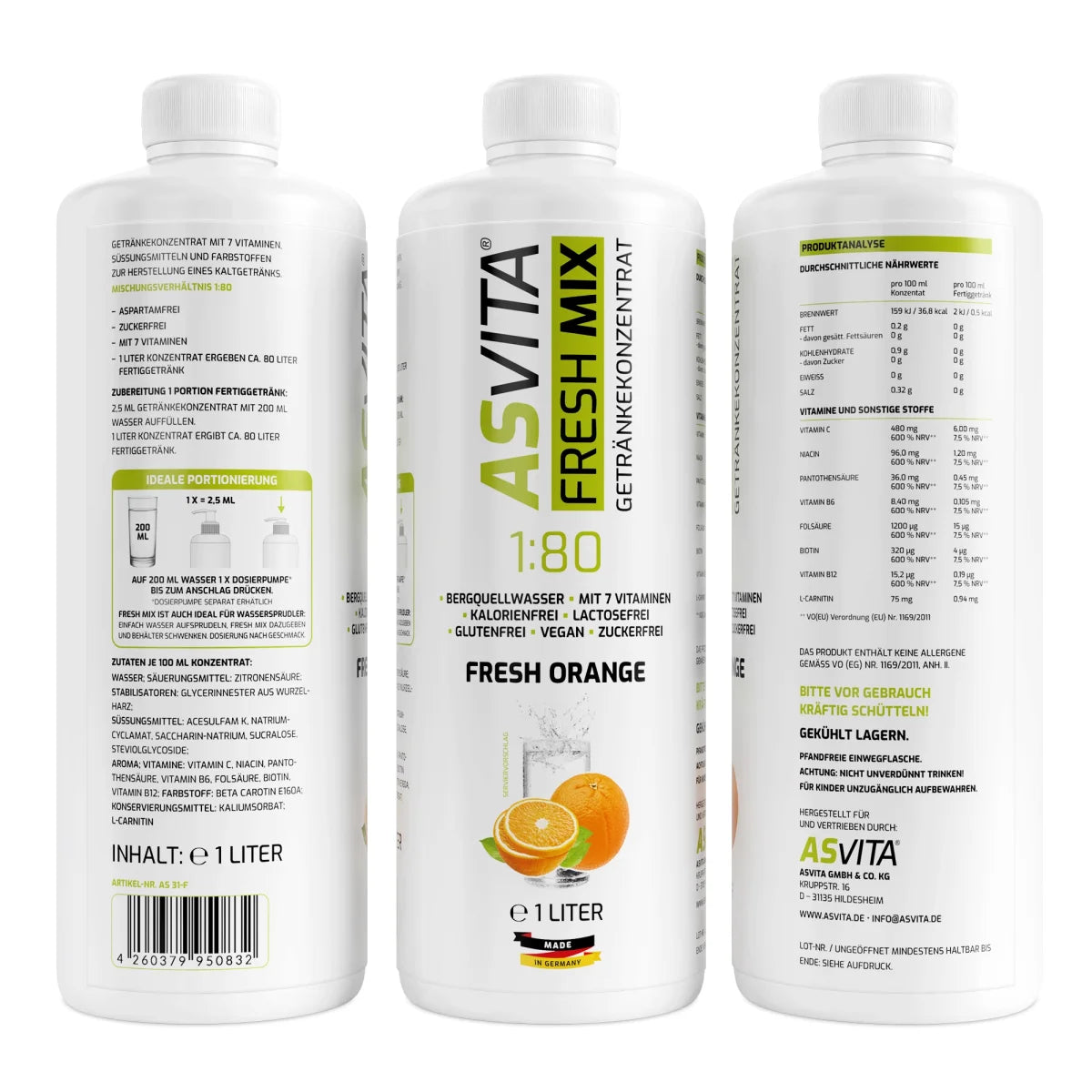 ASVita Fresh Mix Getränkekonzentrat 1:80 1L Fresh Orange