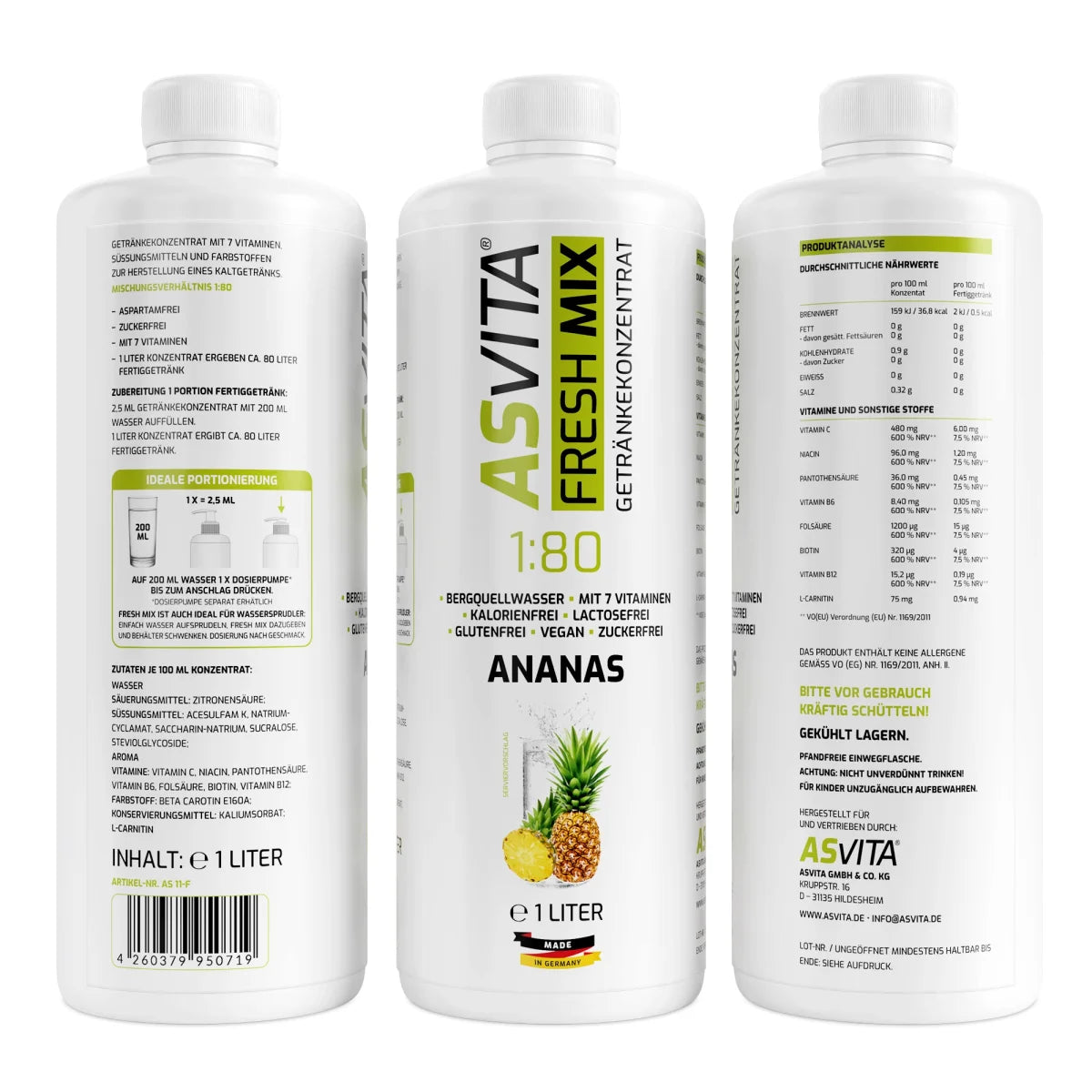 ASVita Fresh Mix Getränkekonzentrat 1:80 1L Ananas