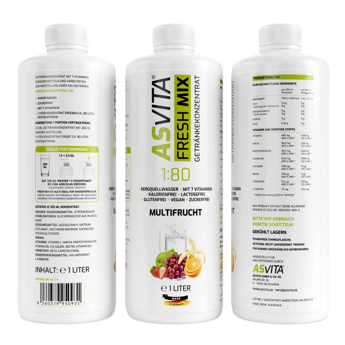 ASVita Fresh Mix Getränkekonzentrat 1:80 1L Multifrucht