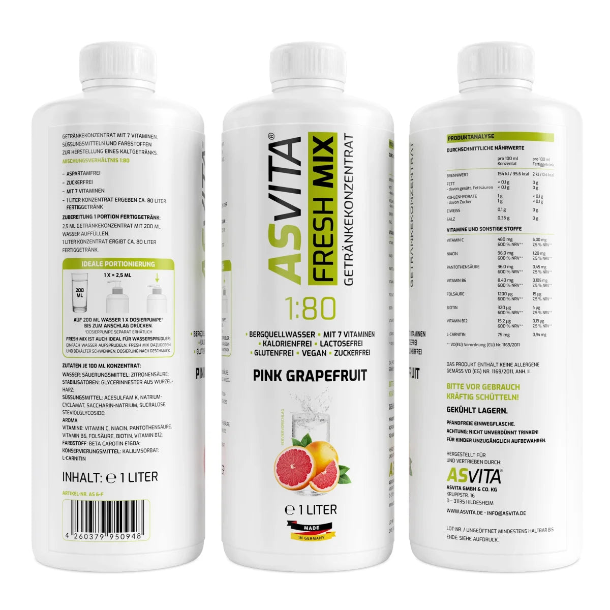 ASVita Fresh Mix Getränkekonzentrat 1:80 1L Pink Grapefruit