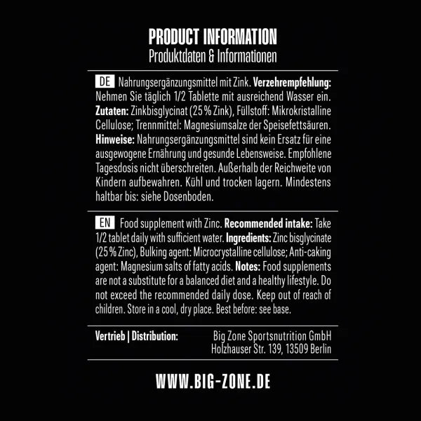 Big Zone Zink Bisglycinat 150 Tabletten